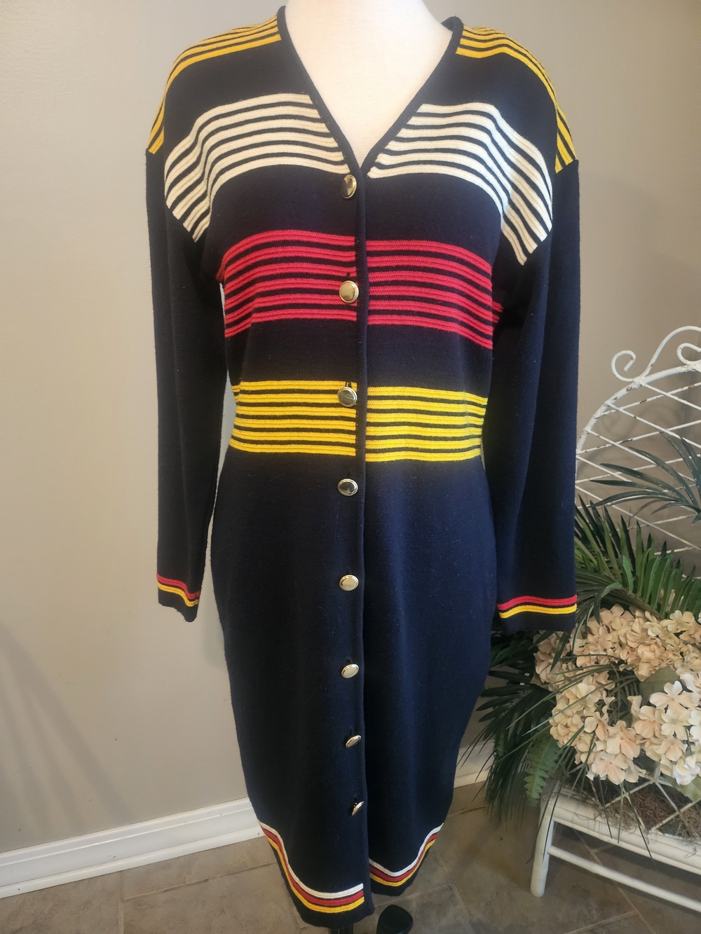 Joan Leslie Vintage Black and Yellow Striped Sweater Dress
